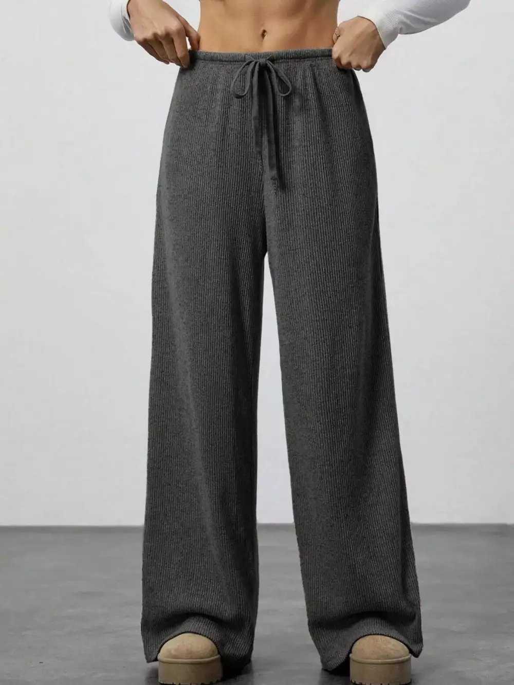 Wide Leg Relaxed Fit Drawstring Casual Pants
