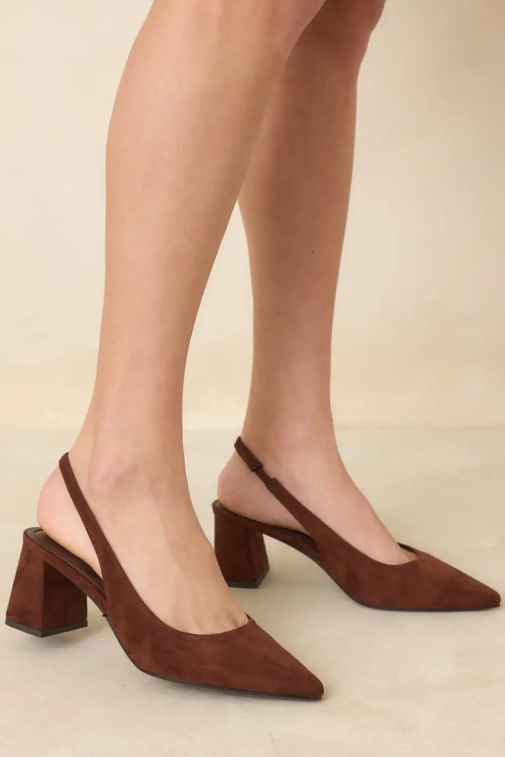 Faux Suede Pointed Toe Block Heel Slingback Slingback Heels