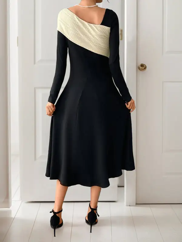 Patchwork Long Sleeve Midi Skirt