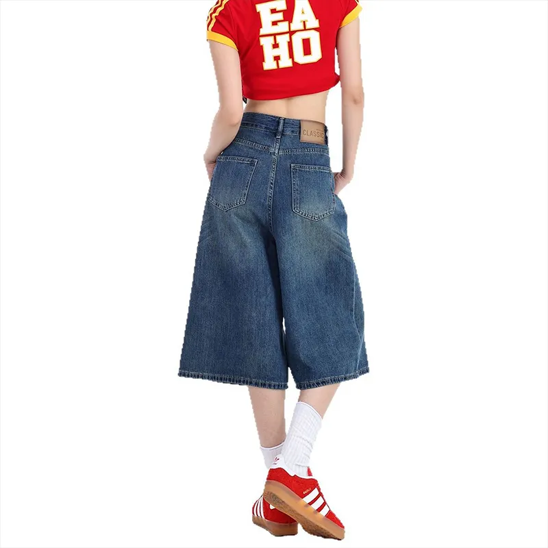 High Waist Wide Leg Denim Shorts