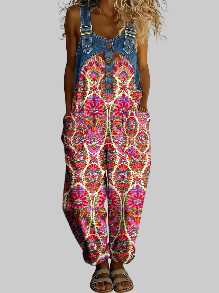 Floral Denim Relaxed Jumpsuit