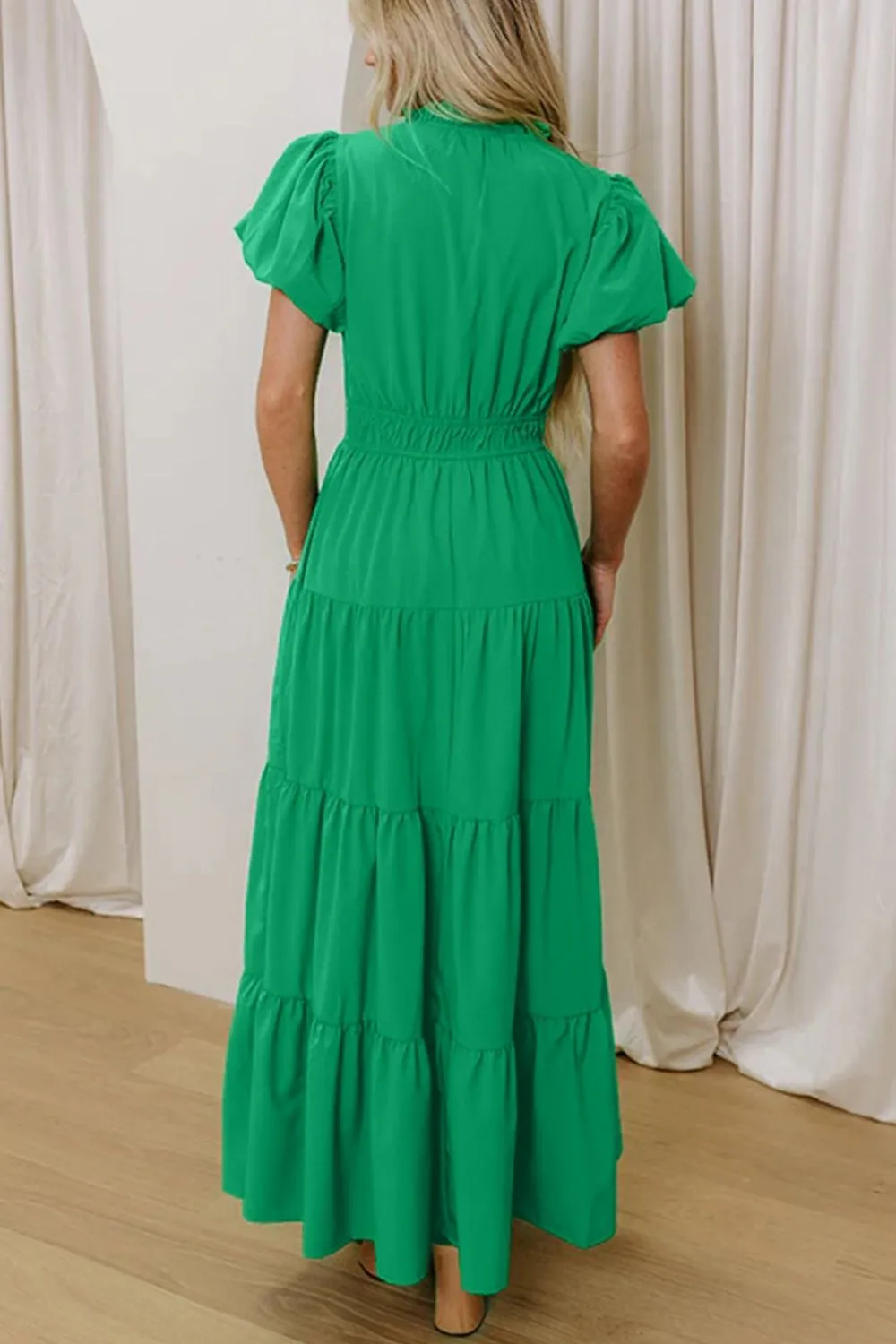 Ruffle Tiered Puff Sleeve Maxi Dress