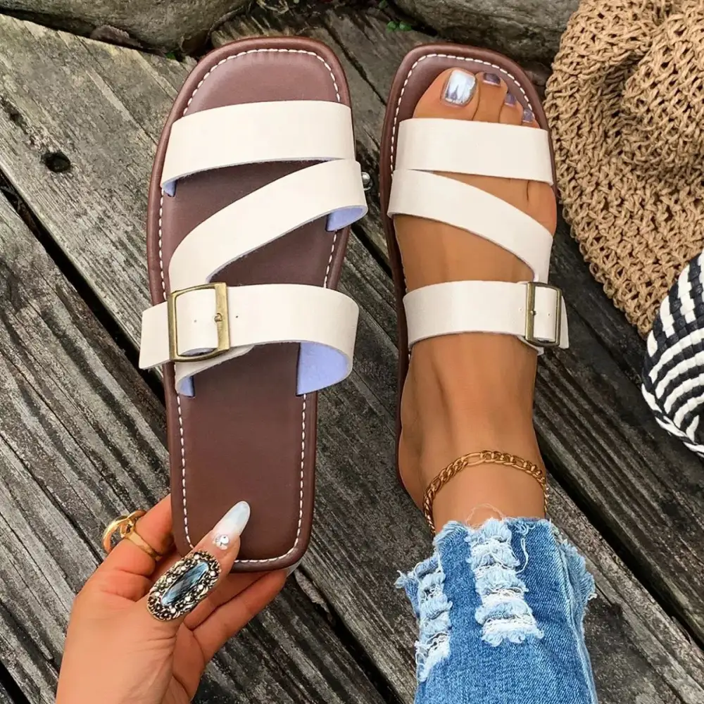 Textured Open Toe Buckle Sandals