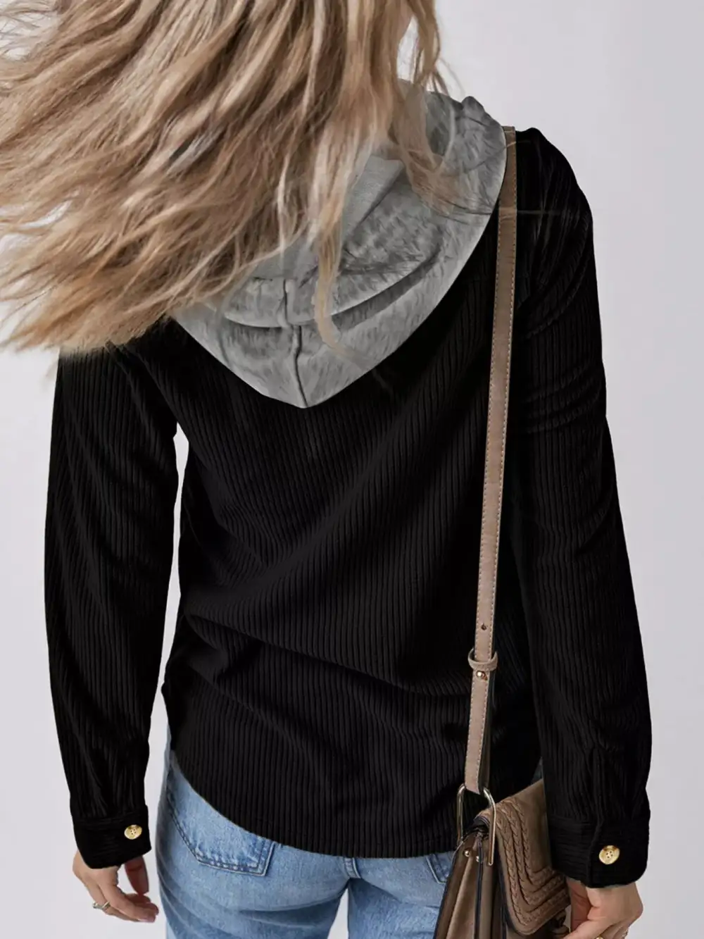 Plus Size Casual Corduroy Button-down Hooded Jacket