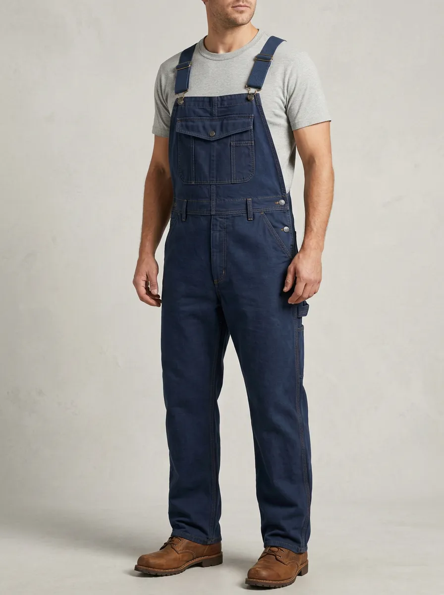Men's Casual Workwear Navy Denim Bib Overalls