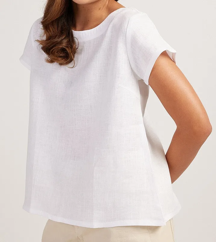 Ivory Linen Boat-Neck Top
