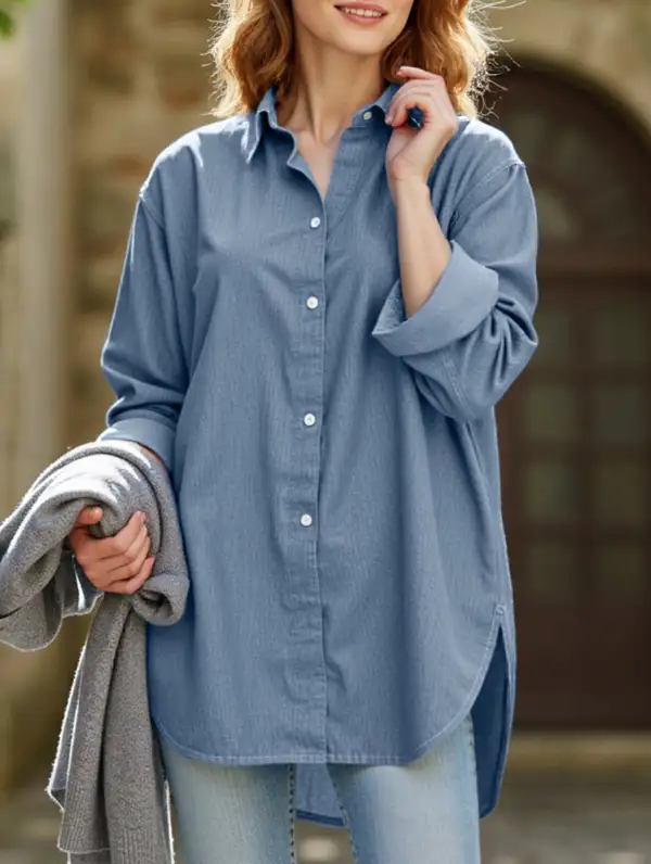 Button-Down Long-Sleeved Irregular Shirt