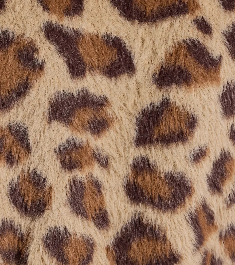 Leopard Print Eyelash Knit Cropped Cardigan