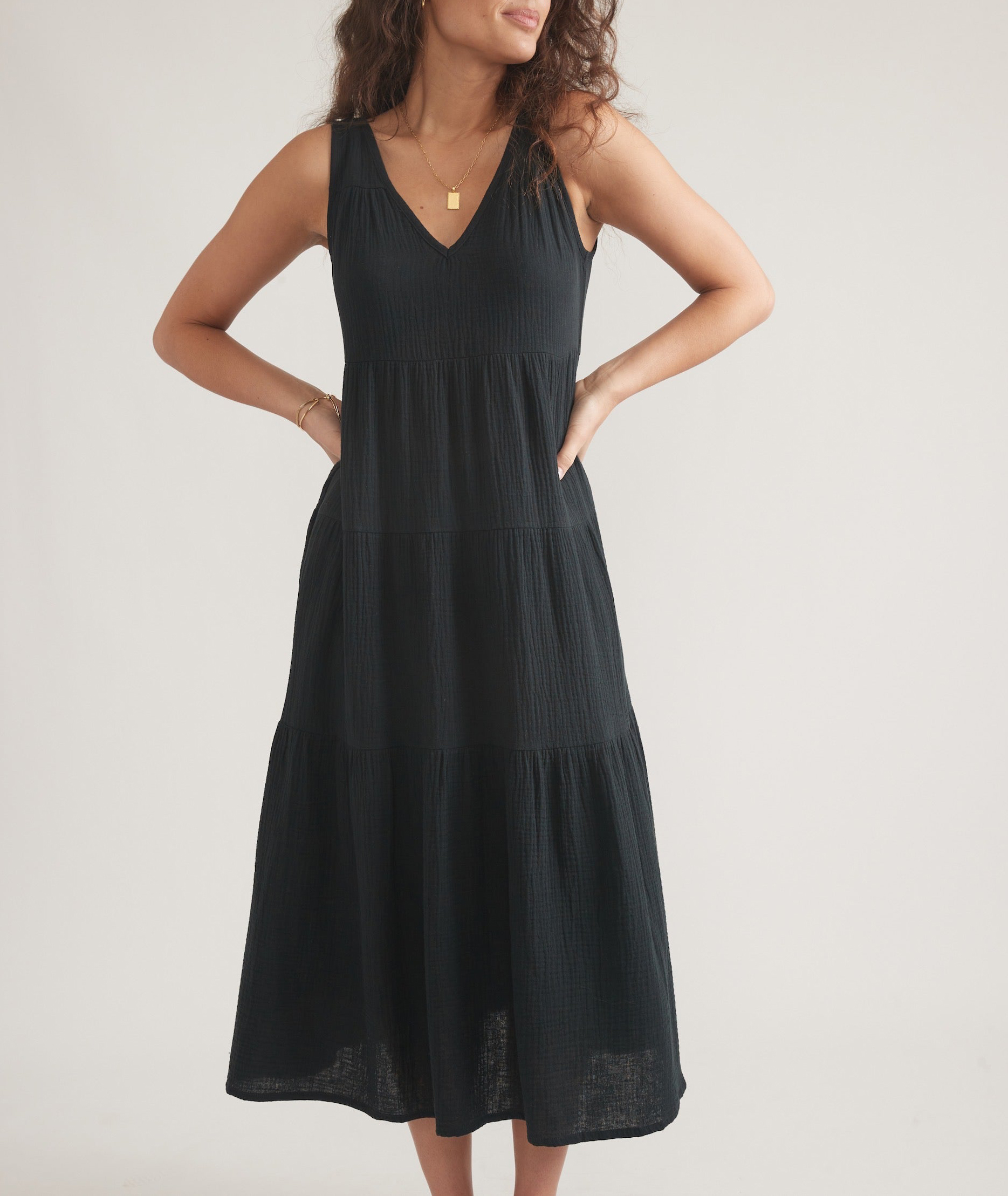 Black Double Cloth Pocketed Dress