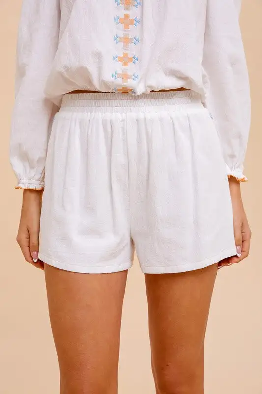 Textured Embroidered Relaxed Shorts