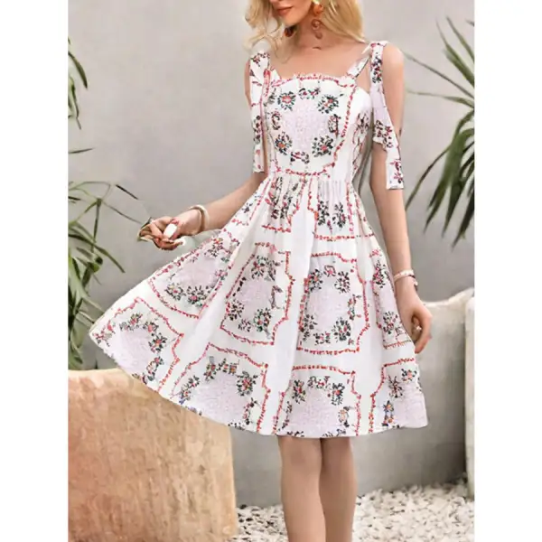 Print Tie-shoulder Mini Dress