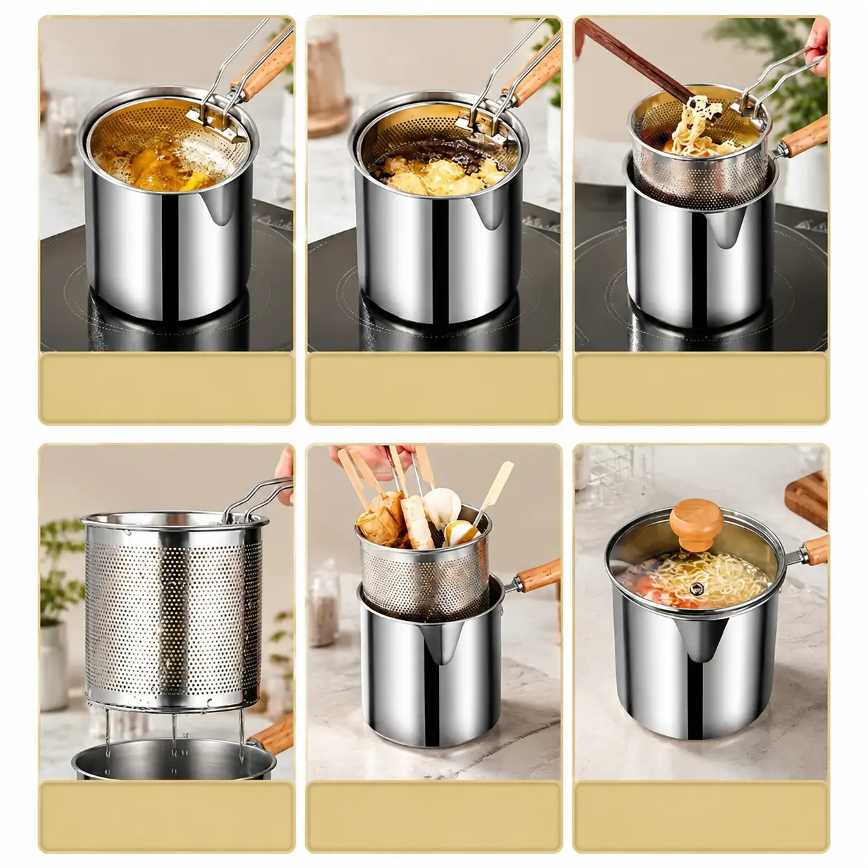 Compact Stainless Steel Deep Fryer Pot Set - 2, 3 or 4 Pieces - One Compact Pot, Multiple Uses