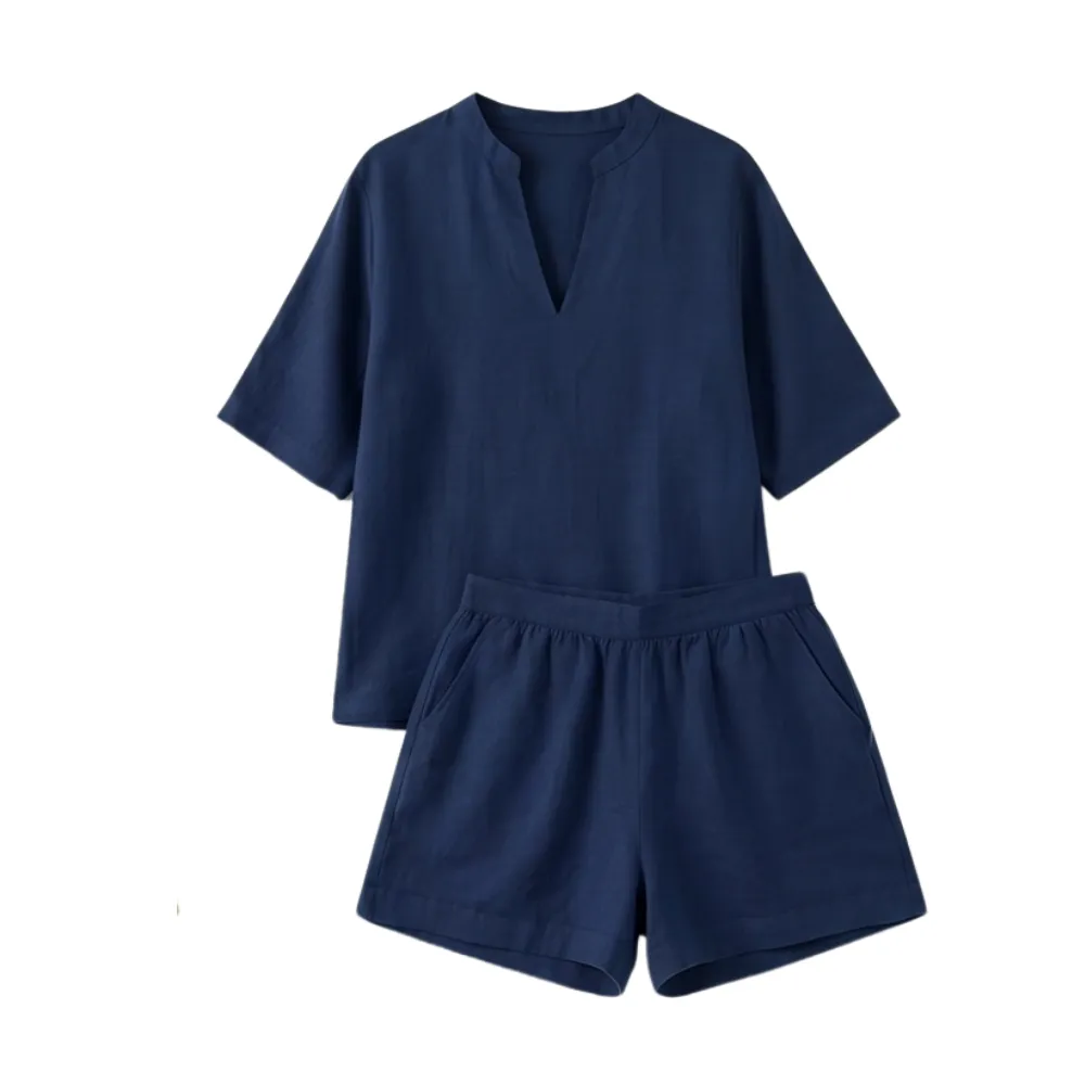 V Neck Relaxed Pants Set