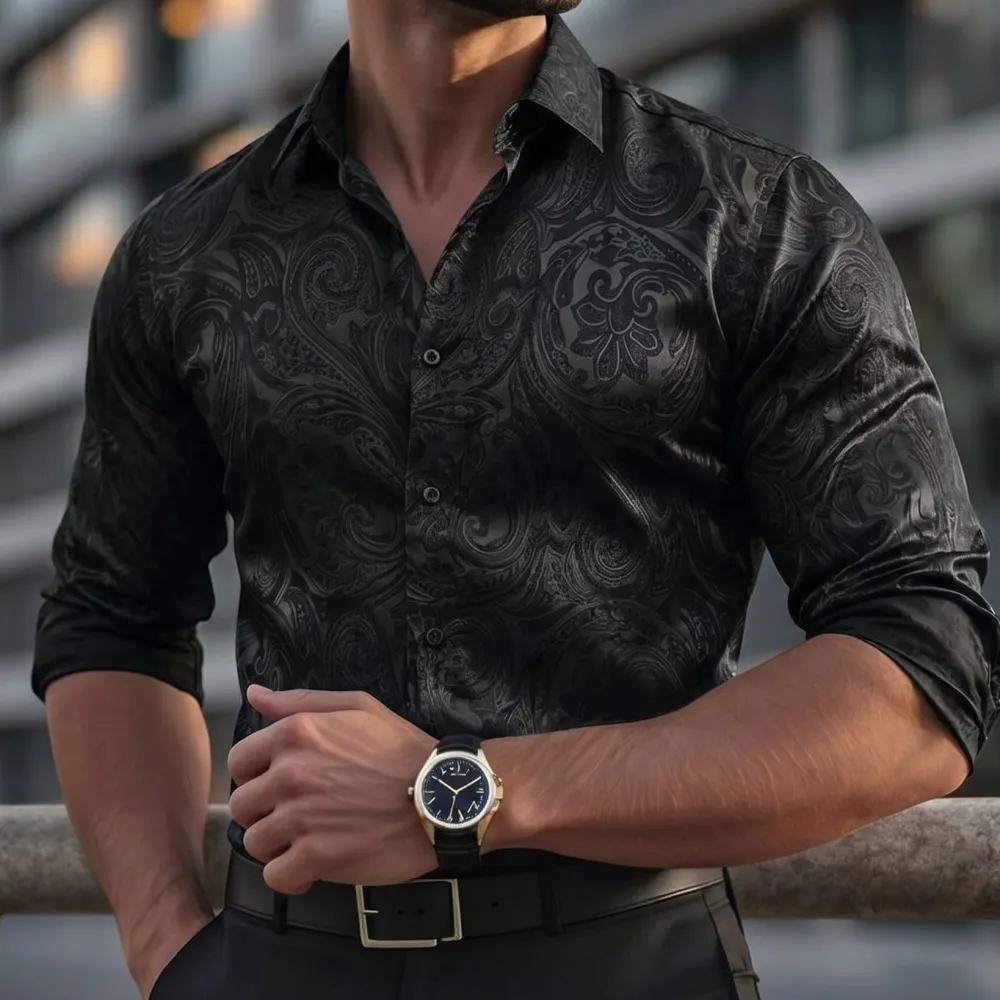 Modern Paisley Jacquard Button Up Button Shirt