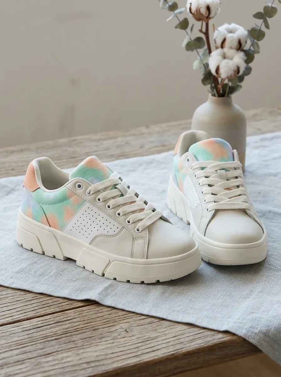 Women's Pastel Tie-Dye Pattern Street Skate Shoes