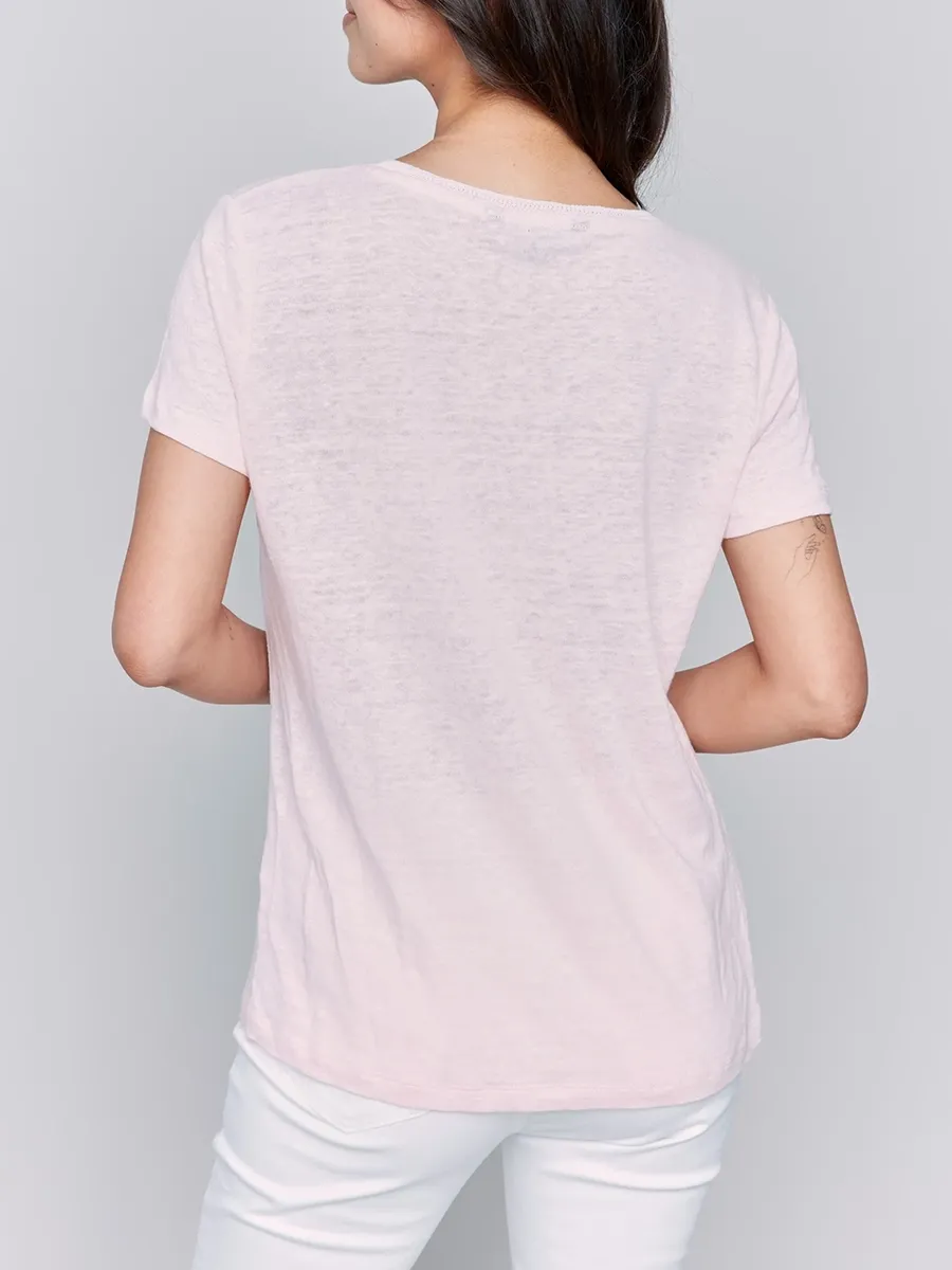 V-Neck Loose Solid Color Skin-Friendly Linen Short Sleeves