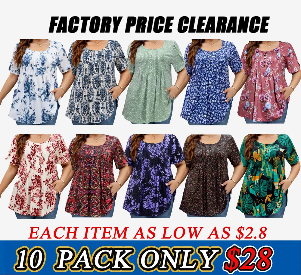 Women's Plus Size Summer Waist-Cinching Top with Round Neck and Printed Casual Short Sleeves