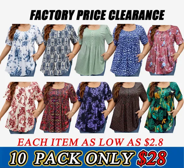 Women's Plus Size Summer Waist-Cinching Top with Round Neck and Printed Casual Short Sleeves