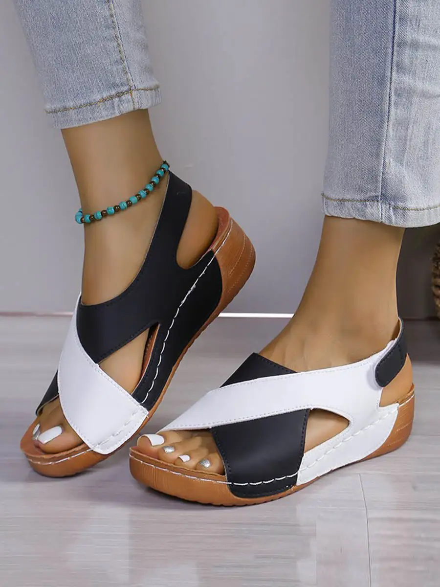 Contrast Cutout Open-Toe Heeled Sandals