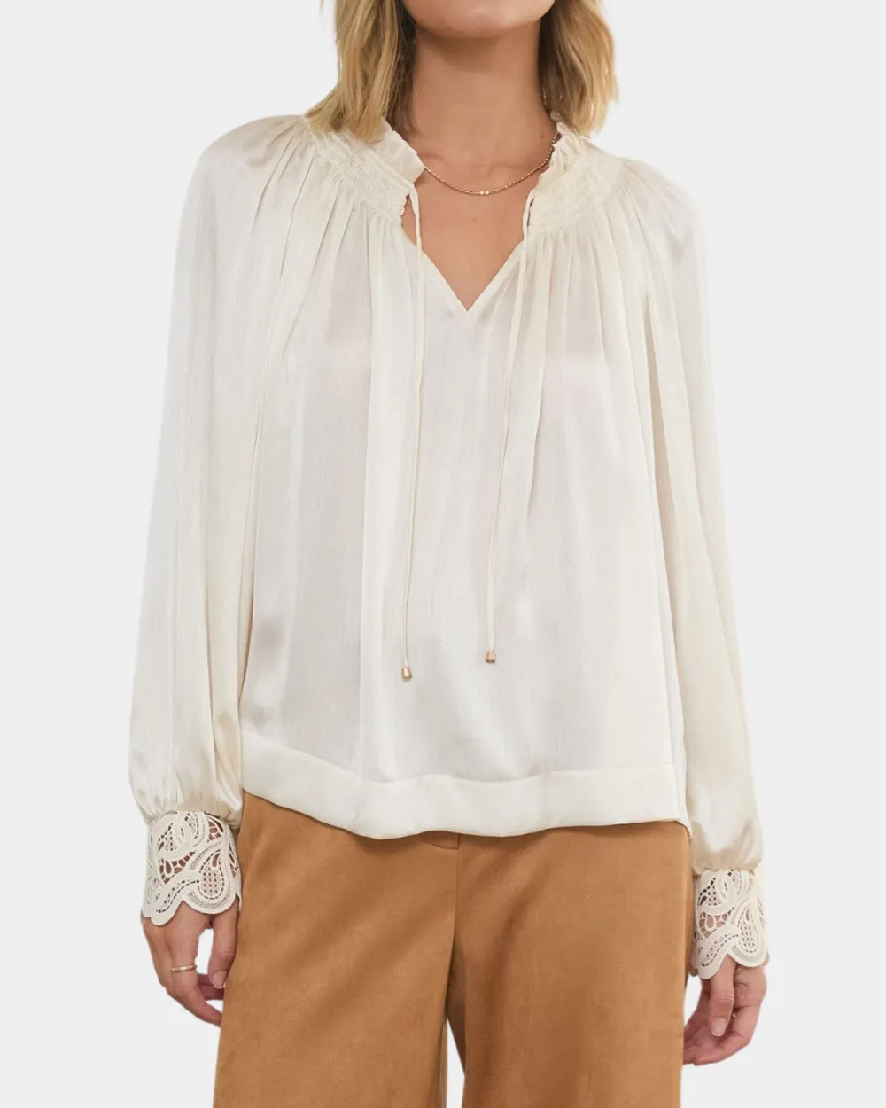 Split Neck Lace Blouse