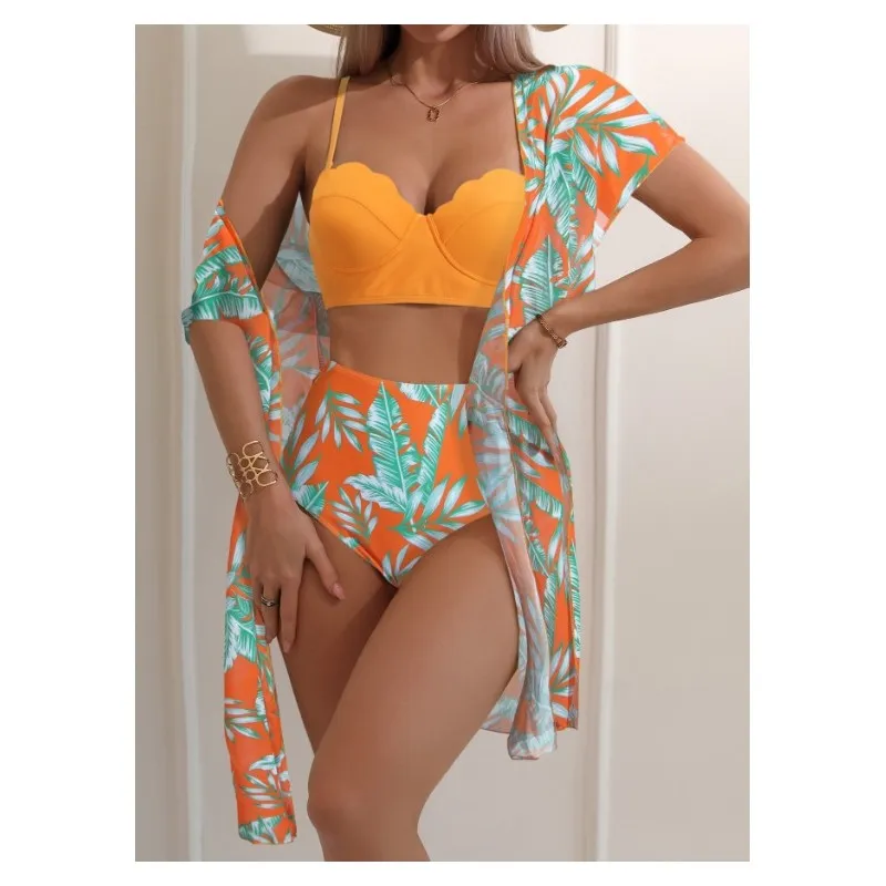 Printed Bikini Set with Mesh Cover-up