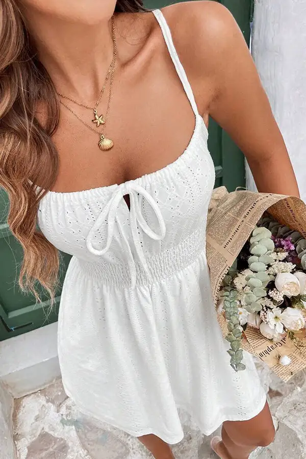 Solid Color Smocked Waist Mini Dress