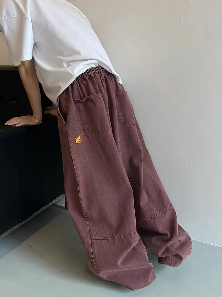 Flame Embroidery Relaxed Fit Denim Jeans