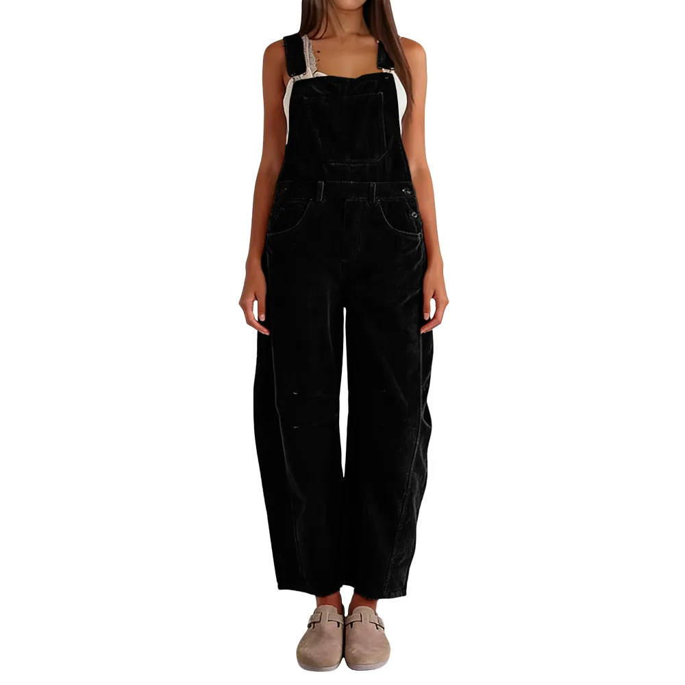 Women Barrel Wide Leg Bib Corduroy Pants