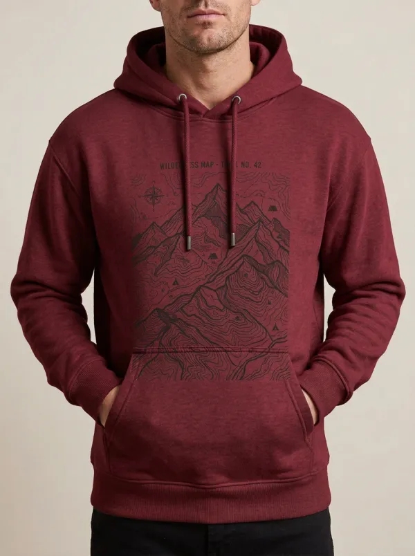 Men's Hiking Wilderness Map Mountain Graphic Hoodie