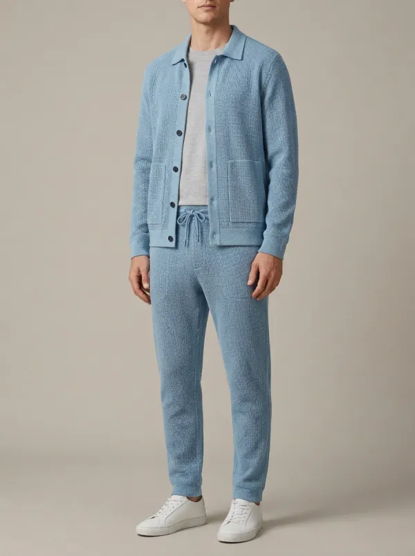 Men's Vintage Inspired Textured Polo Collar Jacket and Jogger Pants Set