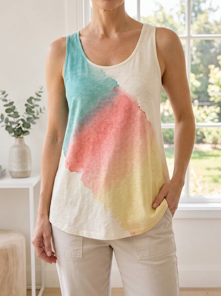 Women's Watercolor Abstract Multi-color Printed Tank Top