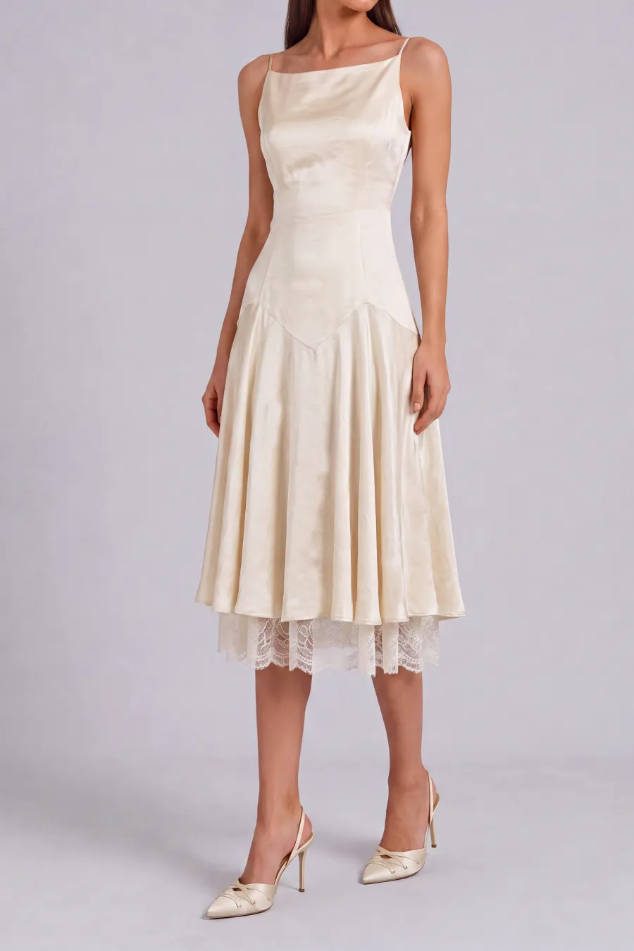 Modern Spaghetti Strap Lace Midi Dress