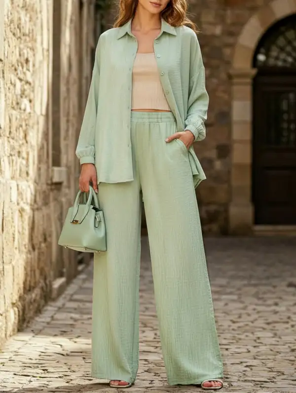 Long-Sleeved Lapel Shirt and Trousers Suit
