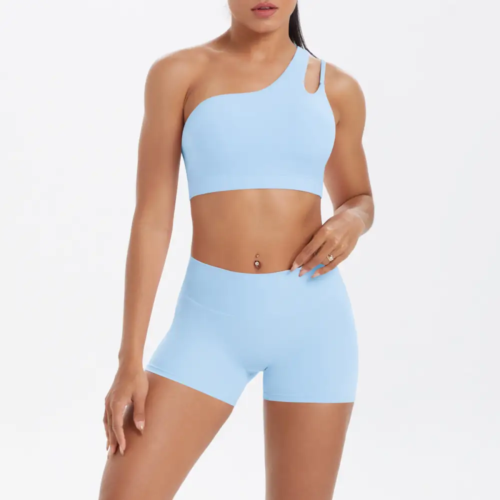 One-Shoulder Backless Bra, Vest and Shorts Active Set
