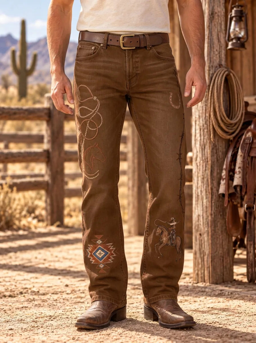 Men's Prairie Inspired Western Cowboy Horse Lasso Jeans