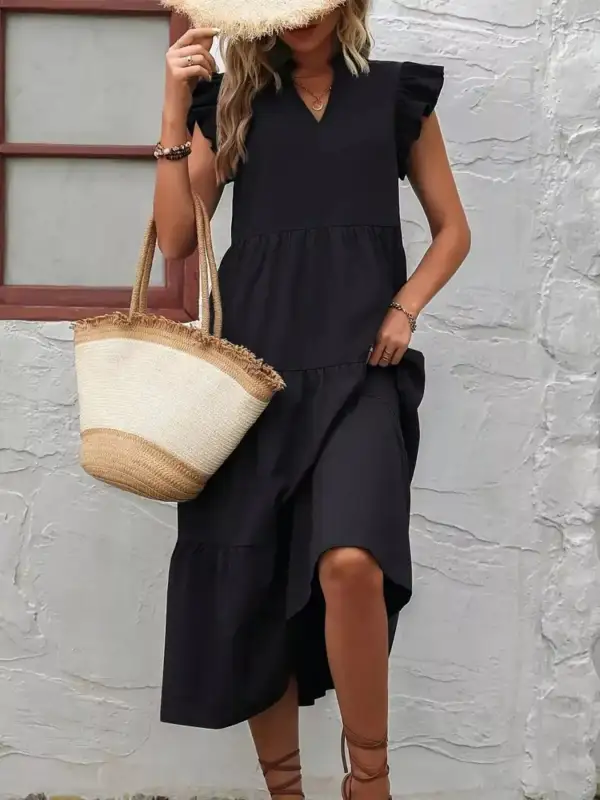 Relaxed Shape Ruffle Tiered Midi Dress