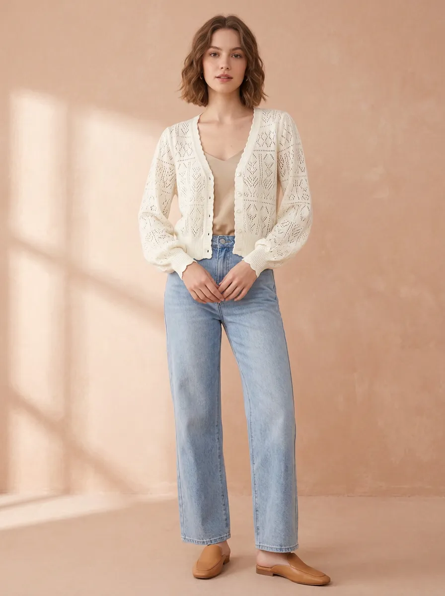 Women's Casual Vintage Crochet Pattern Knitted Cardigan