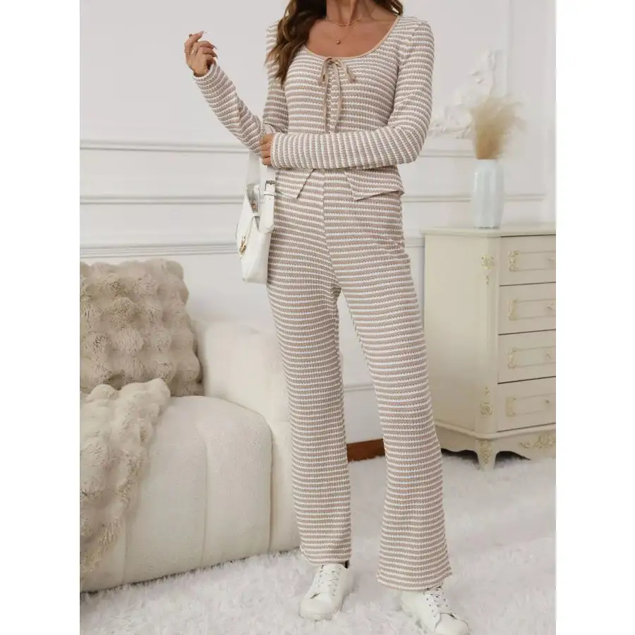 Striped Long Sleeve Top and Pants Set
