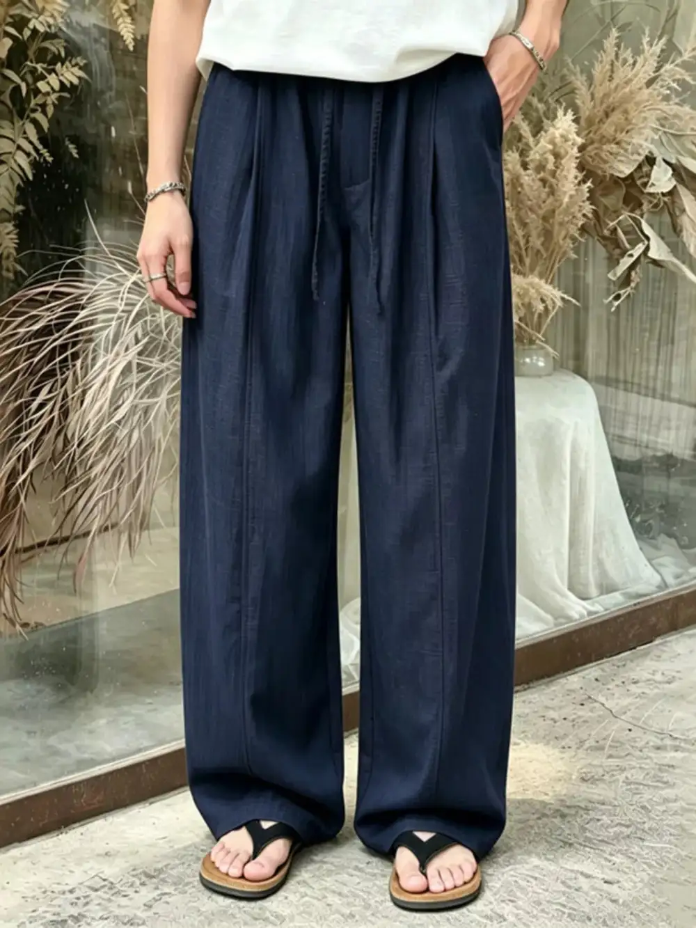 Men's Plus Size Wide Leg Pants with Drawstring