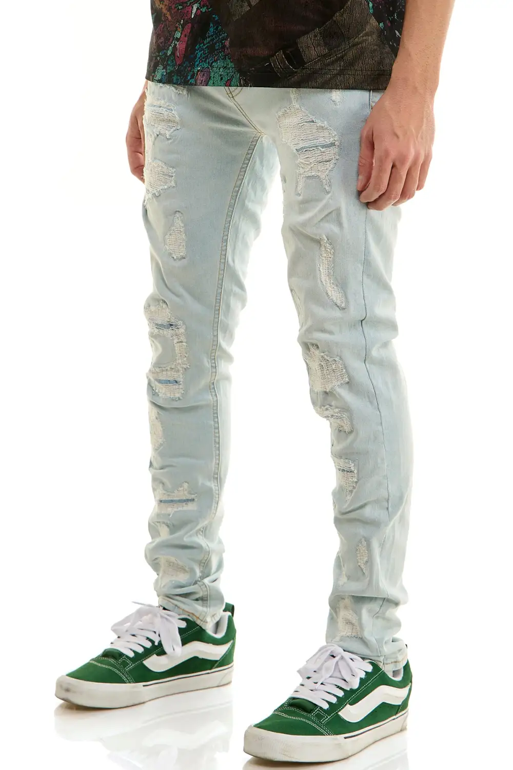 Men's Streetwear Skinny Distressed Zip Detail Jeans
