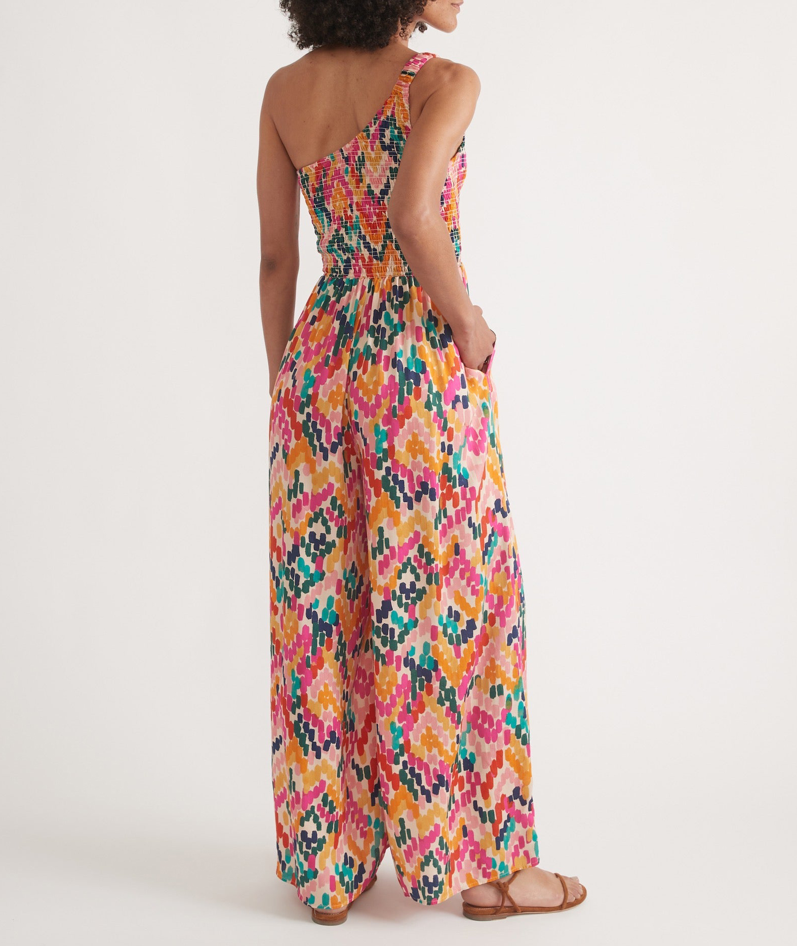 One-Shoulder Floral Print Jumpsuit