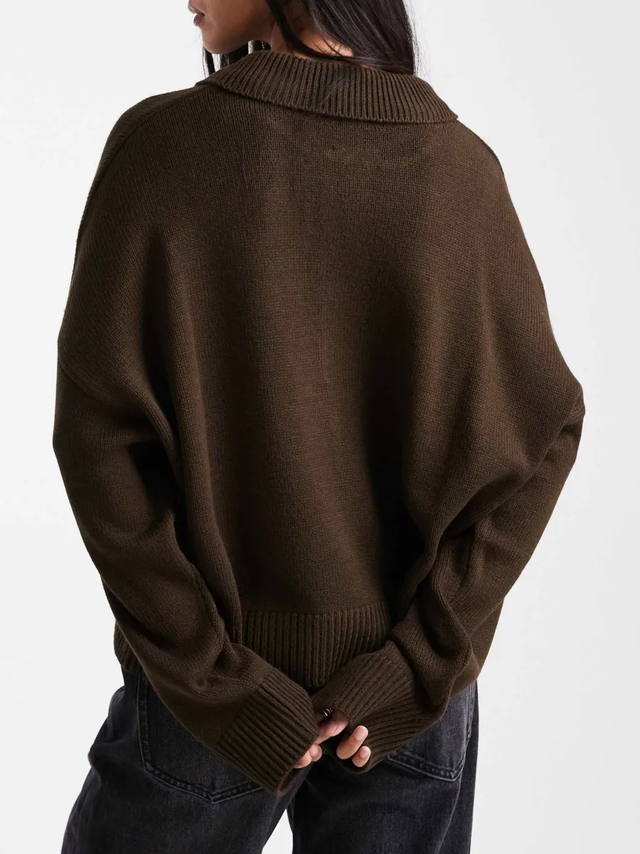 Collared Button-Knit Sweater