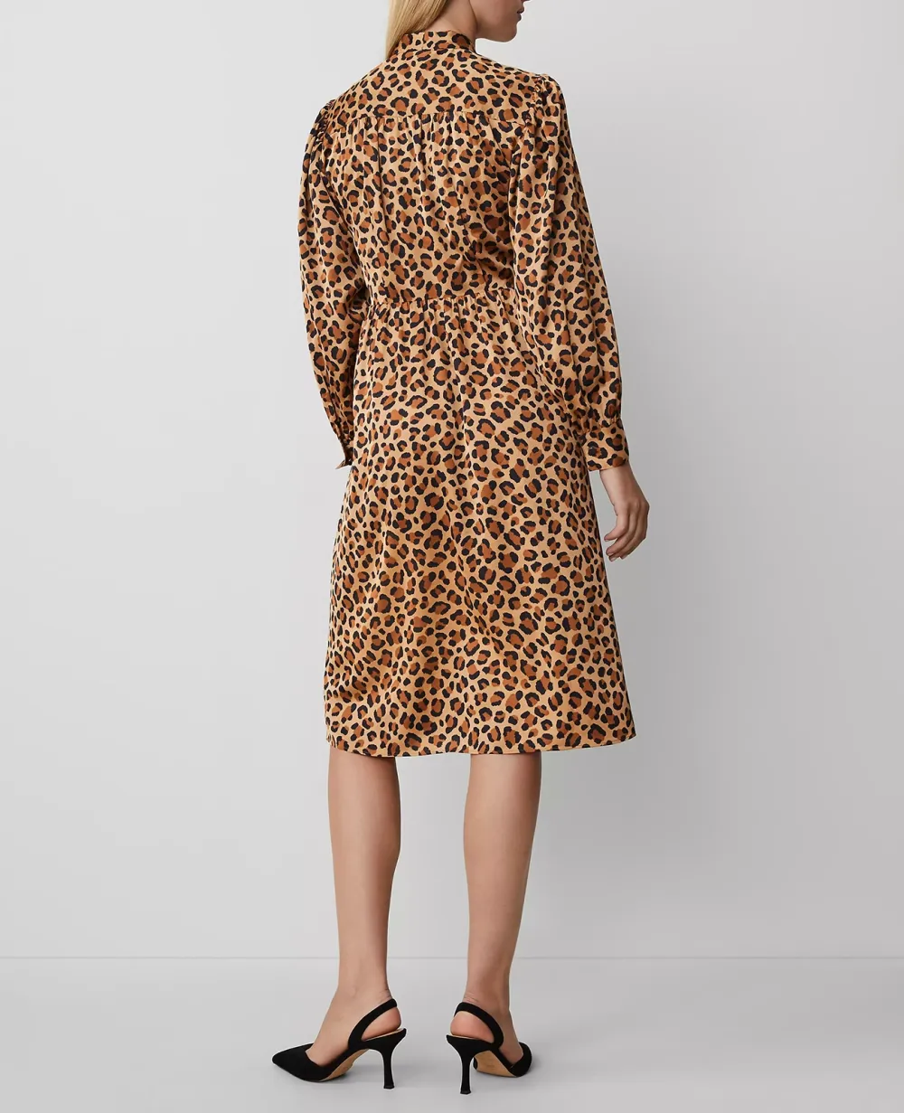 Animal Print Tie Neck Midi Dress