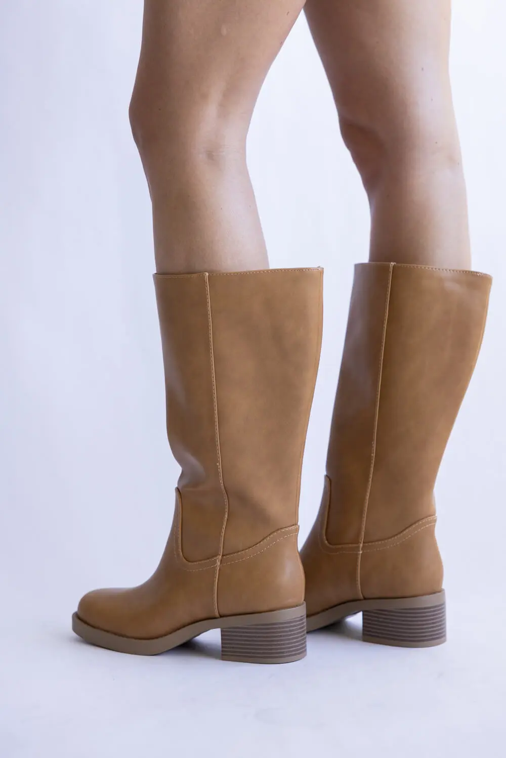 Faux Leather Classic Mid Calf Boots