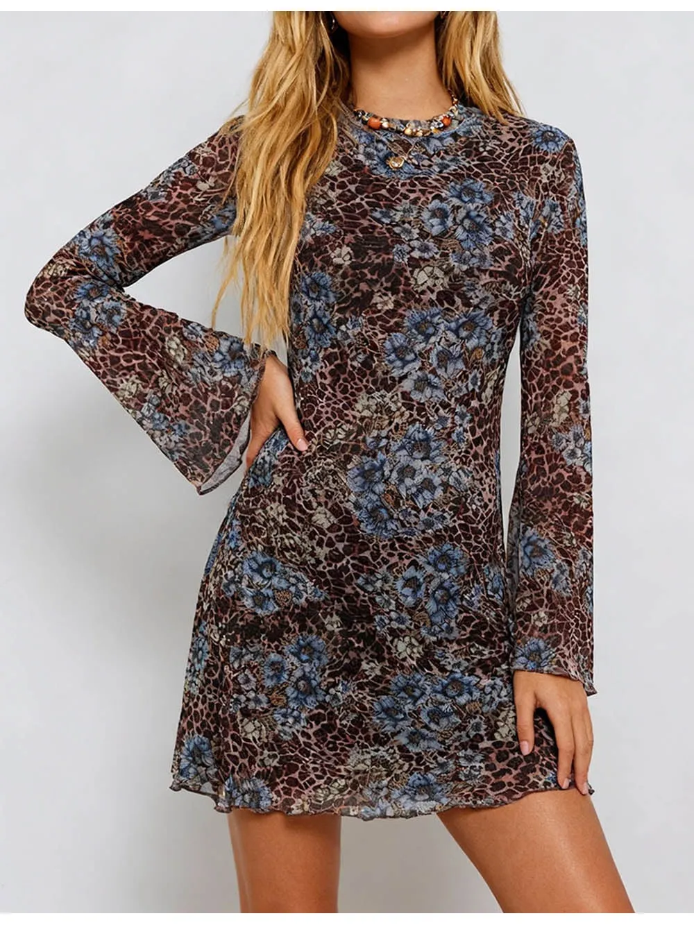 Flared Sleeves Mesh Mini Dress