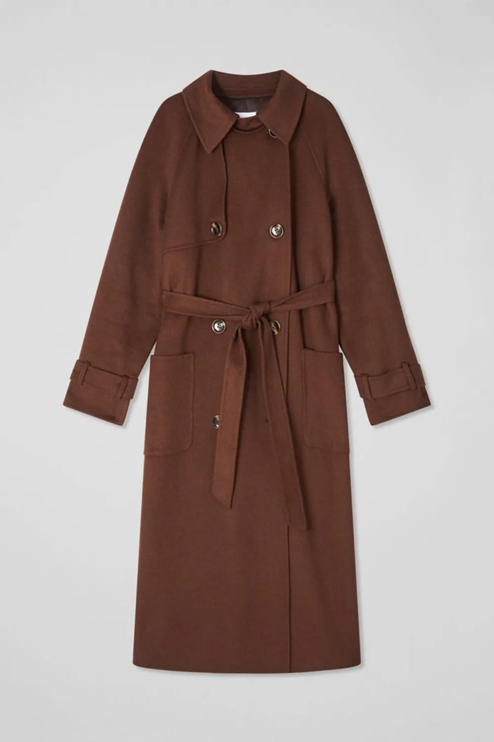Brown Long Line Double Breasted Trench Coat