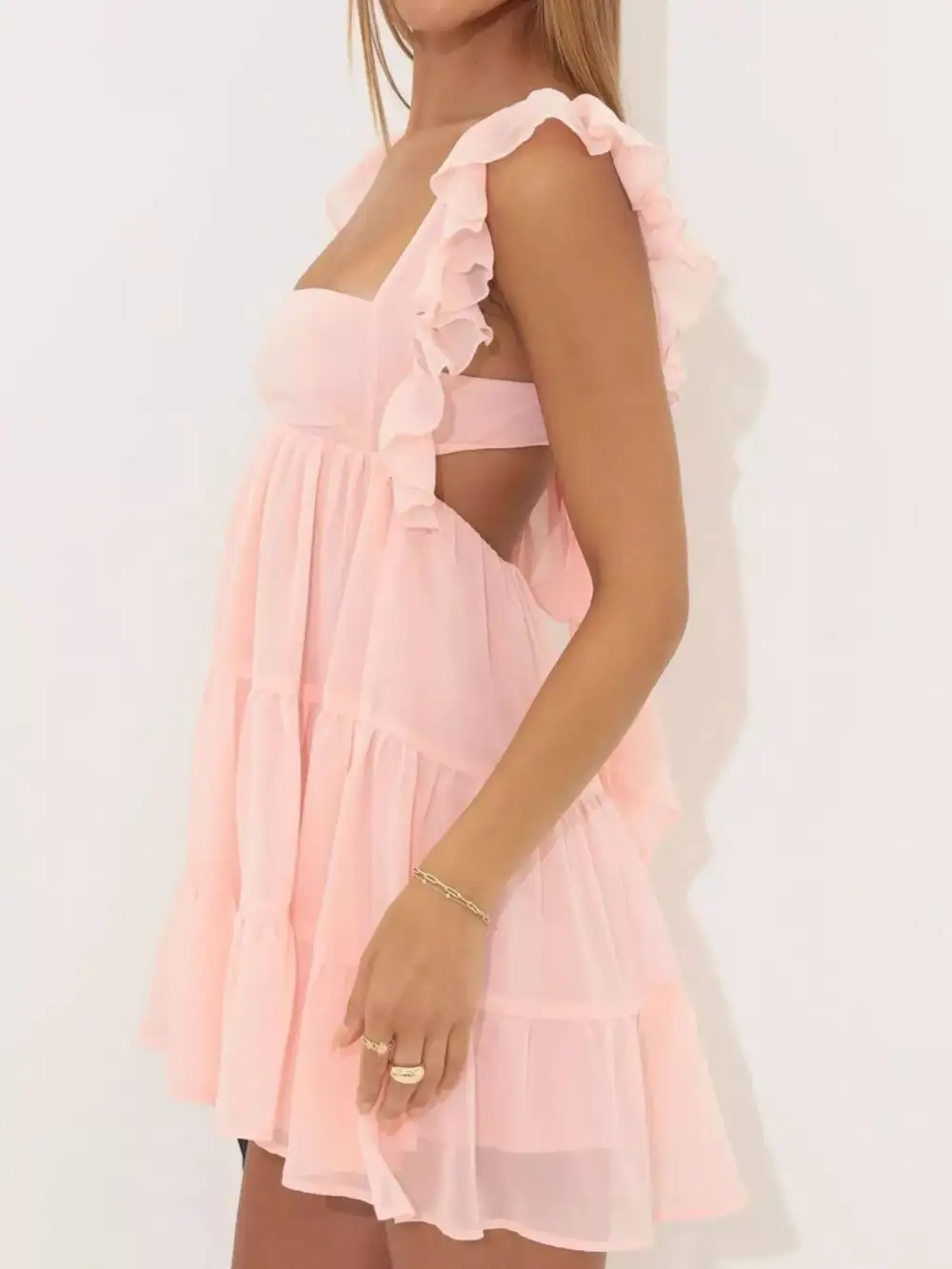 Square Neck Ruffle Tiered Dress Casual