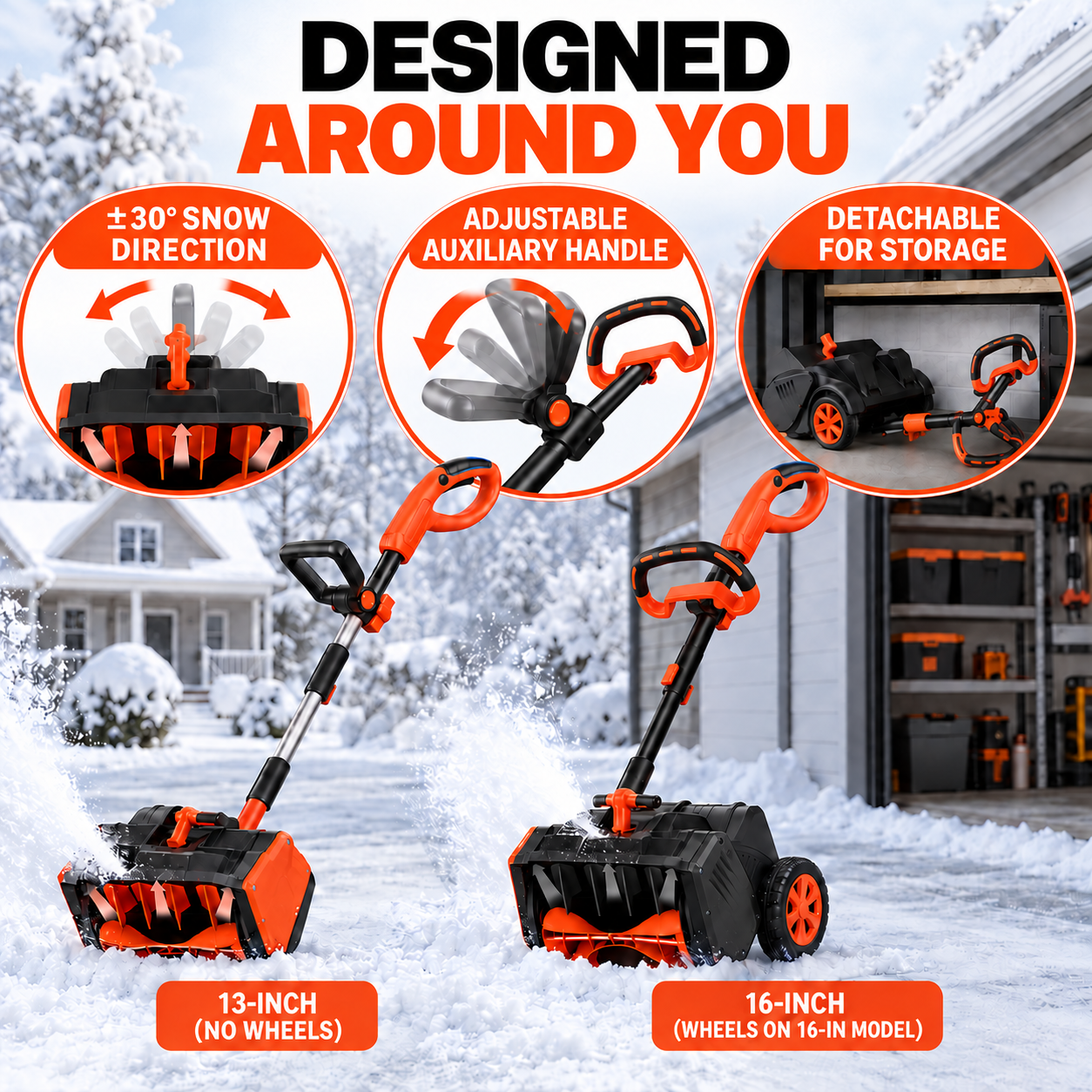 Adjustable handle and storage features
